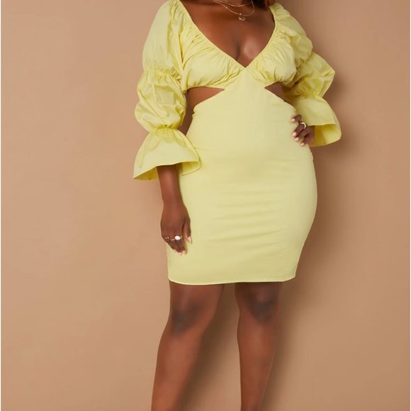 Rebdolls Champagne Dreams Cut Out Tiered Sleeve Mini Body Con Dress - Picture 4 of 4